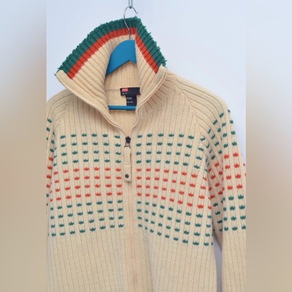 Diesel Jeans Cream Zip Up Sweater with Green and Orange Accents Just Dry-cleaned - Picture 5 of 12